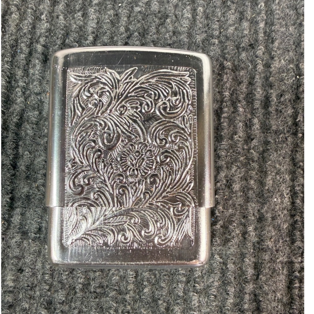 Vintage Silver Tone Embossed Floral Western Scroll Metal Cigarette Case Slider